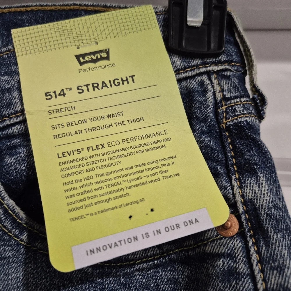 Levi's 514 Jeans Mens 29x30 Slim Straight Flex Distressed‎ Performance Denim New